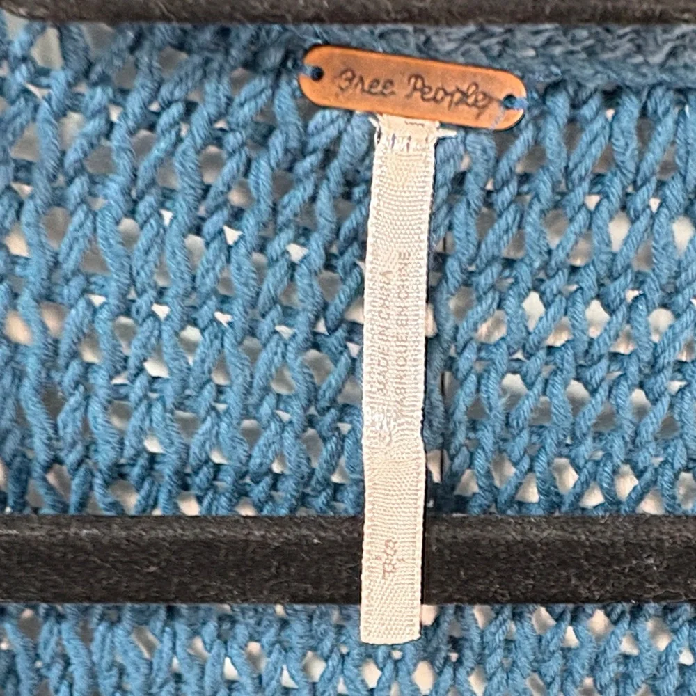 Free People Woodstock Cardigan Blue Open Knit Long Boho Slouchy Cozy Sweater - Picture 9 of 14